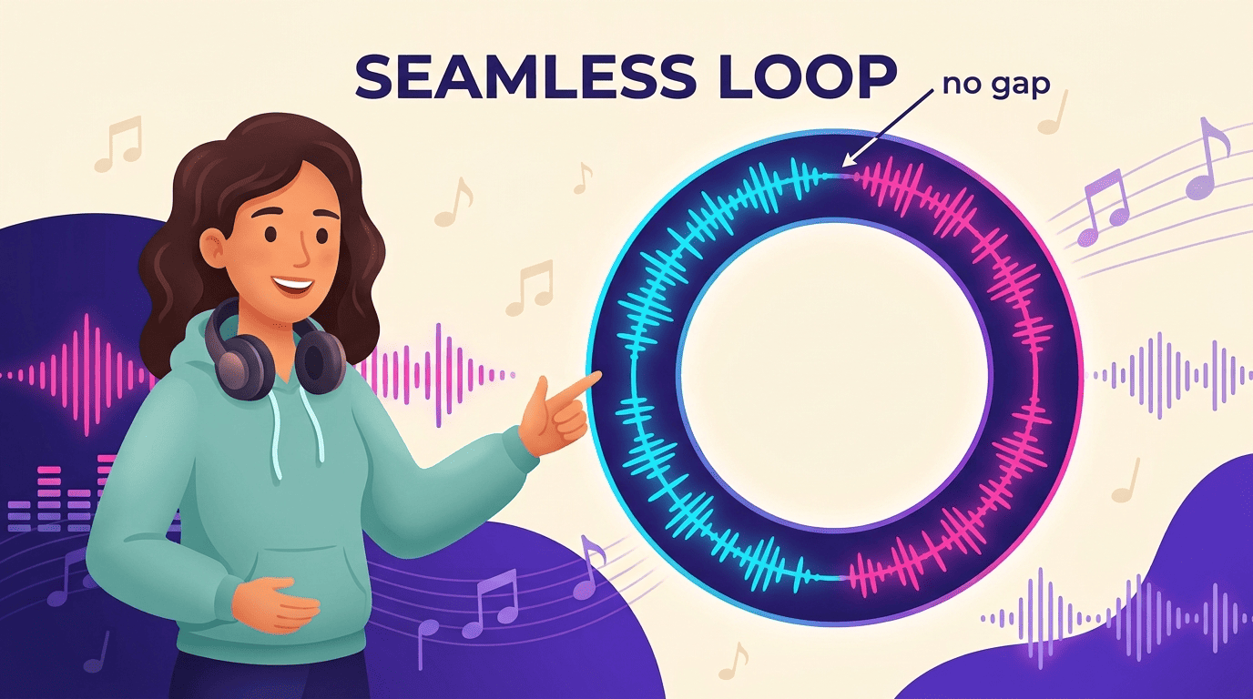 A glowing audio waveform bent into a continuous ring with no gap where it repeats