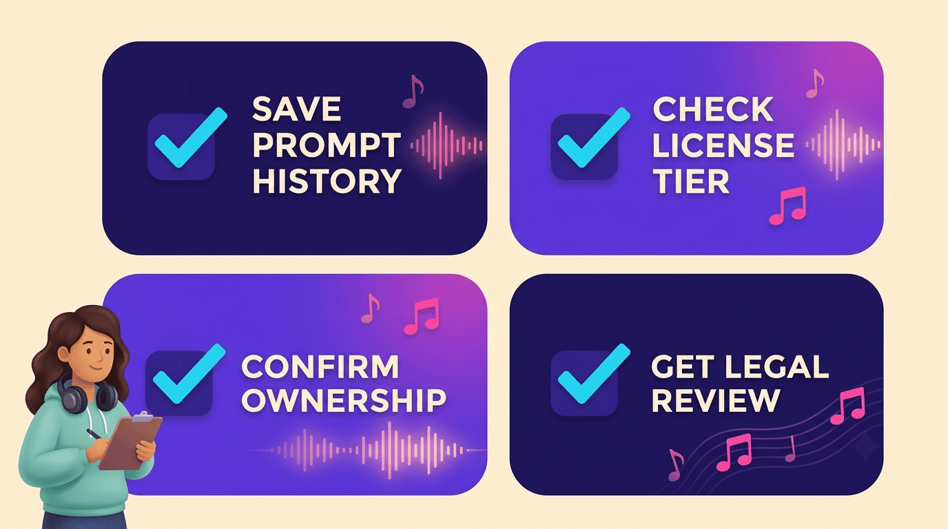Pre-release checklist: save prompt history, check license tier, confirm ownership, get legal review