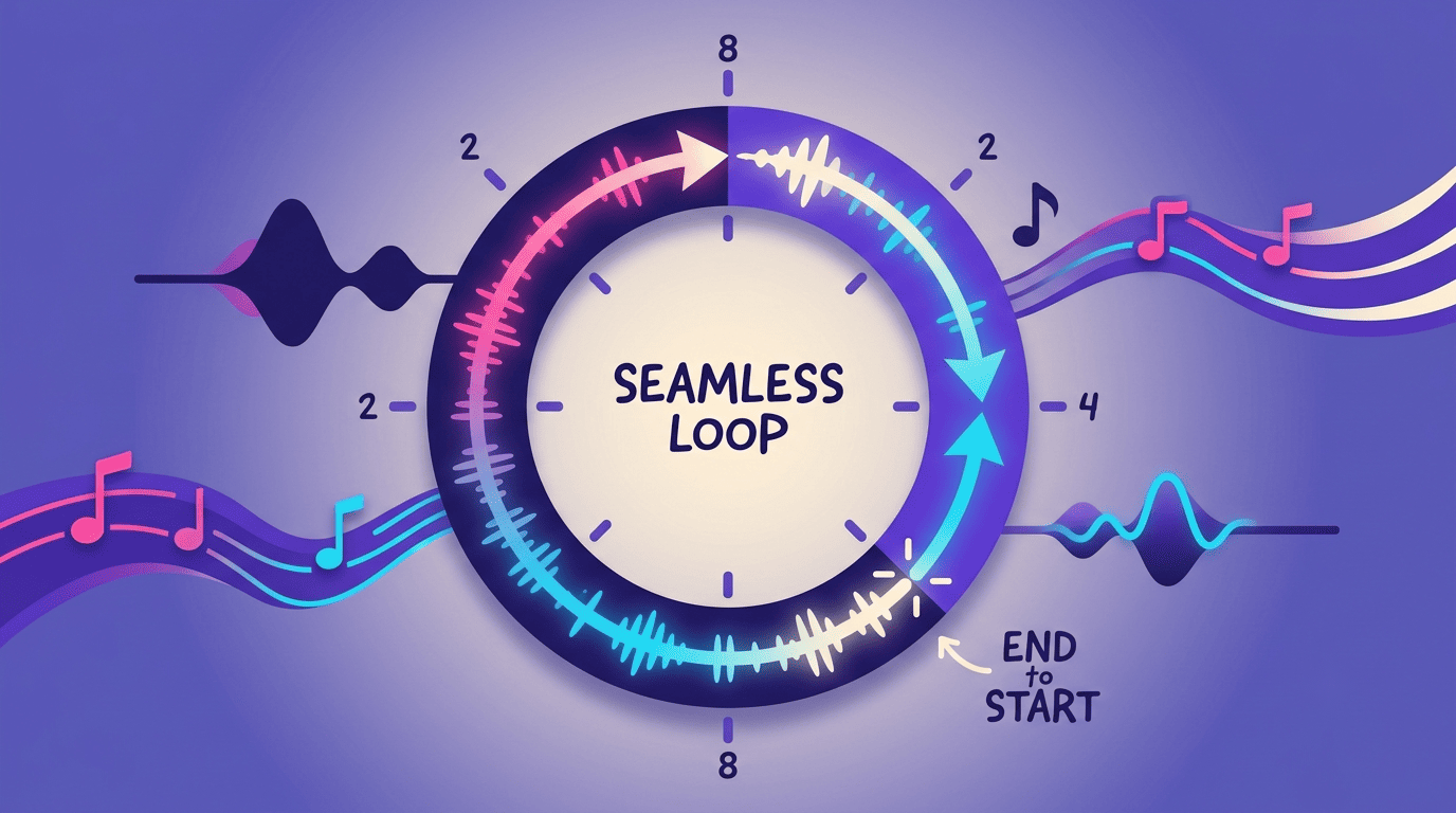 Diagram of a waveform bent into a ring where the end joins the start seamlessly, marked in whole bars of 2, 4 and 8