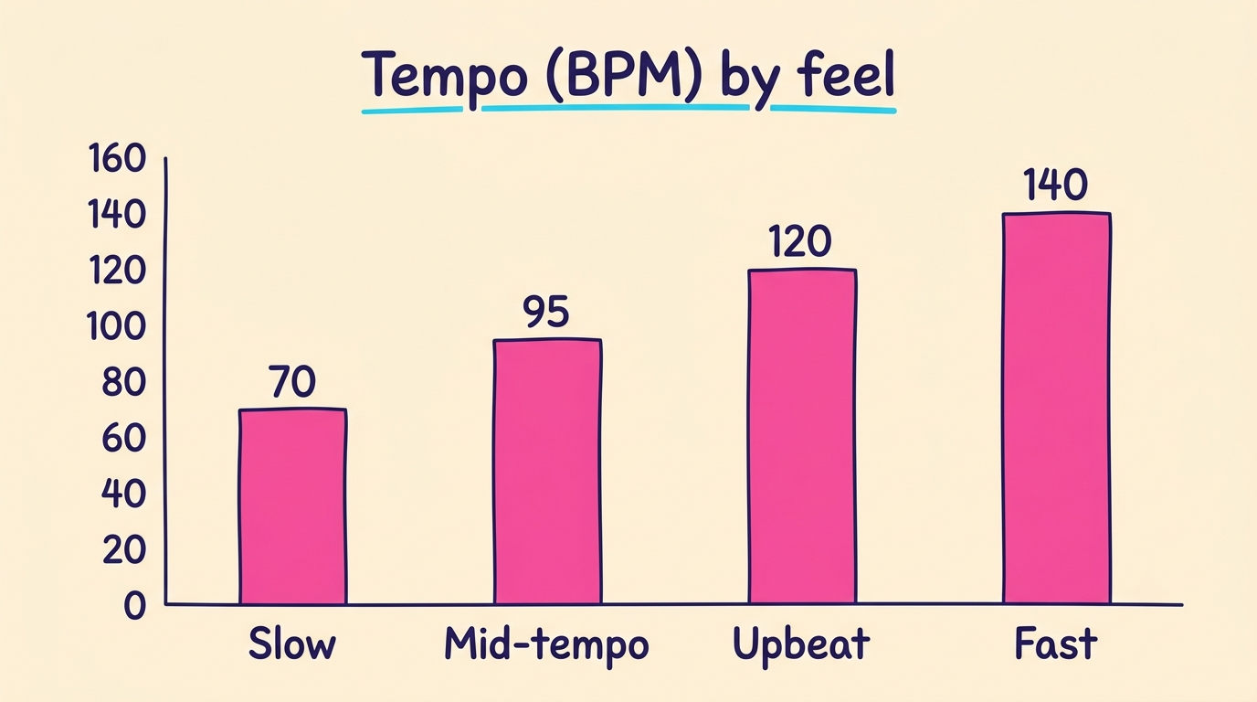 Bar chart of typical BPM ranges by musical feel